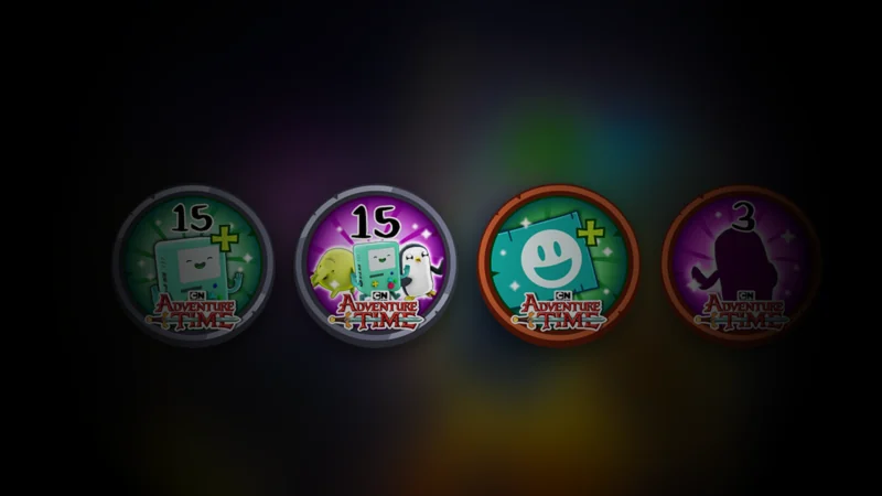 Adventure Time RPG buddy badges from the official badge list: Buddy Up, Getting Warmer, Buddy Bunch and Best Buds