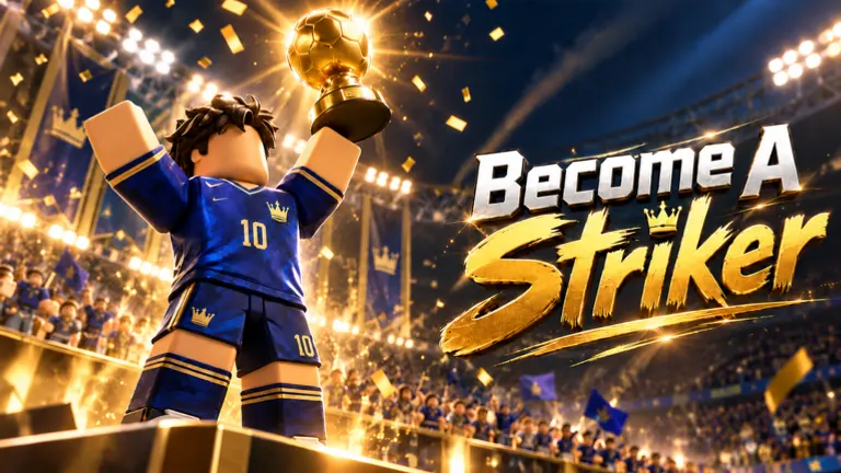 Become A Striker career striker celebrating a goal in a stadium